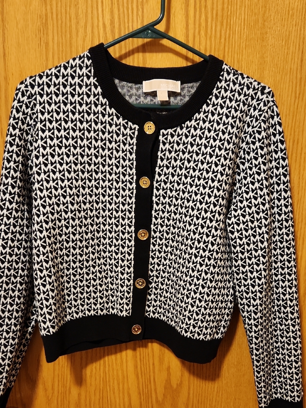 Michael Kors Black & White MK Monogram Button Cardigan